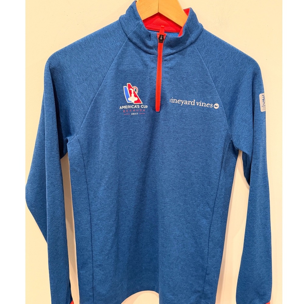 Vineyard Vines Americas Cup Bermuda 2017 1/4 Zip Pullover Blue Red NWOT
